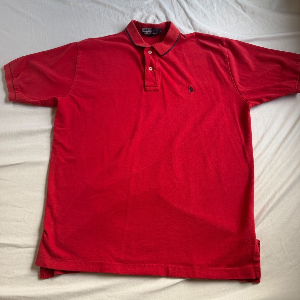 Polo Ralph Lauren Vintage Polo Shirt Men Large Red Short Sleeve Blue Pony